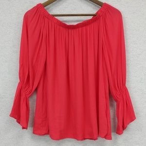 Sanctuary Pink Off Shoulder Bell Sleeve Blouse